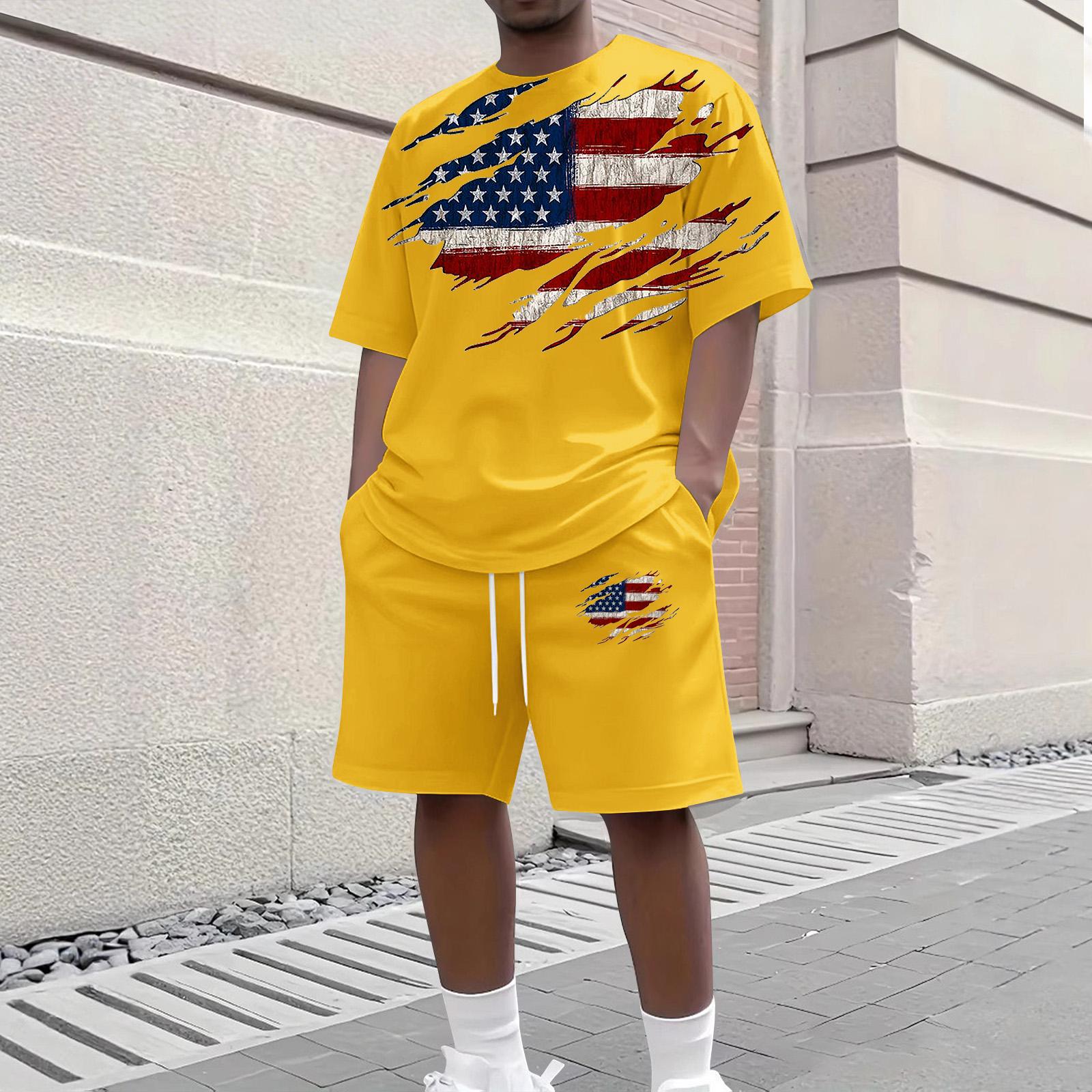 

Men s Casual Short Sleeve T Shirt and Shorts Set Crew Neck Top and Drawstring Waist Bottoms Lightweight Comfortable Summer Outfit L