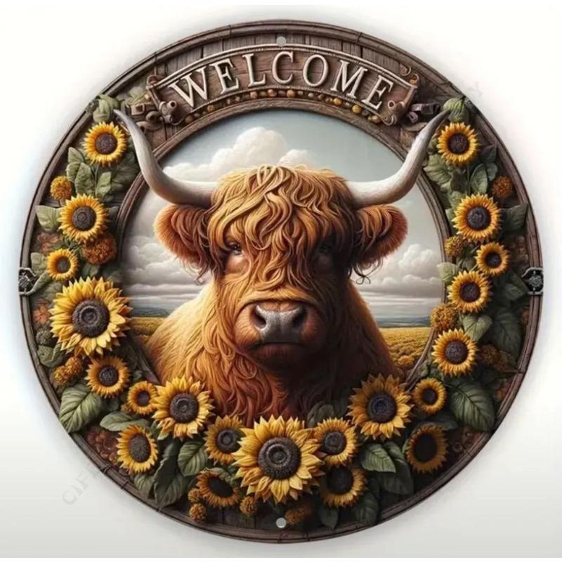 Hexenbesen Halloween Schild, Runde Aluminium Wandplakette 20x20cm