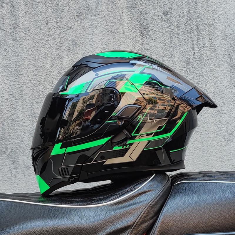 E5GOrz Flip-up Motorcycle Helmet for Men & Women – Full Face, All-Season with Bluetooth Slot, Big Tail Wing, 3C Certified
