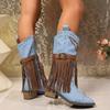 2025 Winter Women Fringes Thick Heel High Boots Suede Pointed Toe Outdoor Fashion Platform Shoes Willow Nails Pumps Women Shoes