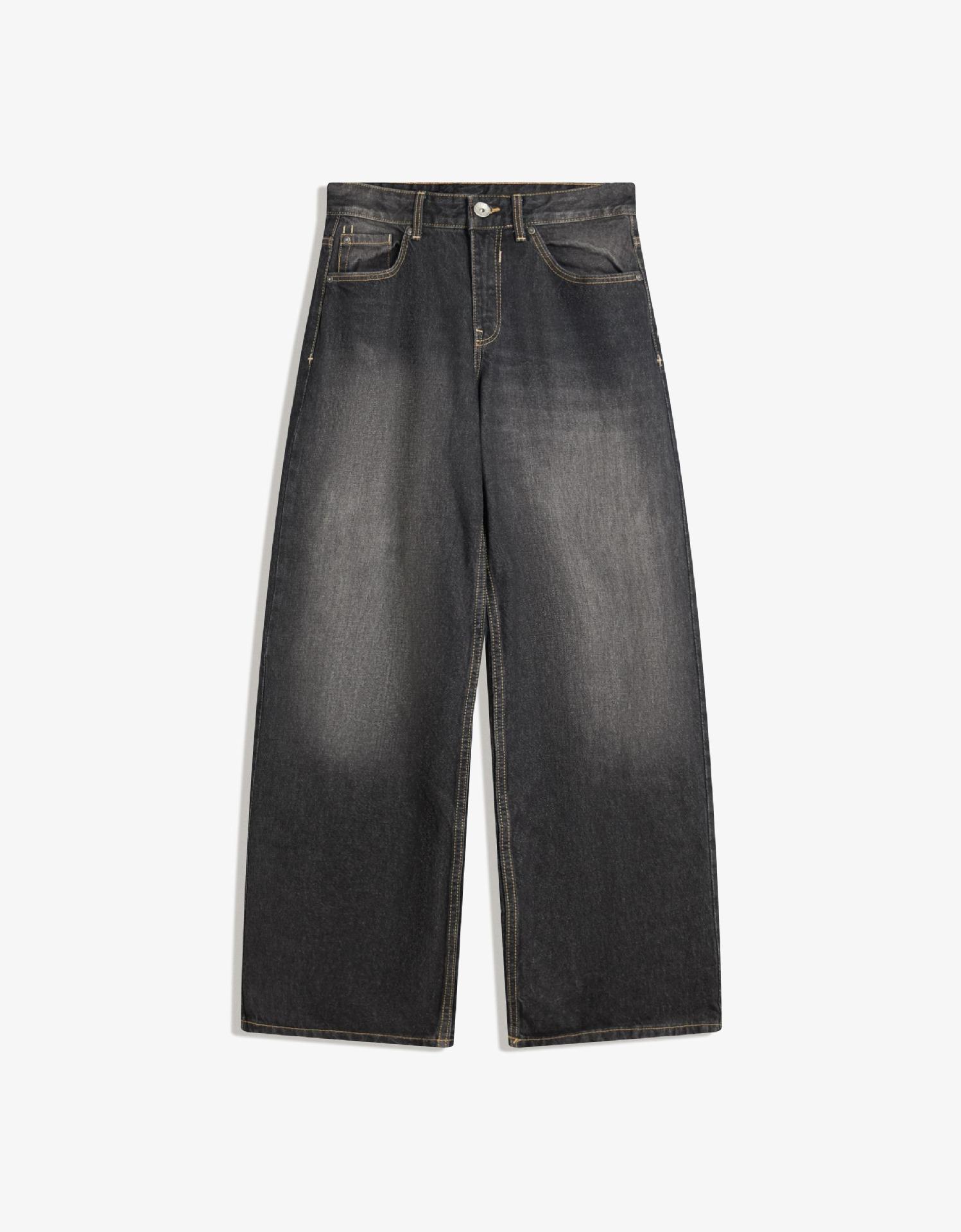 

European and American High-Waist Multi-Color Straight-Leg Slimming Wide-Leg Floor-Length Jeans Large черный серый