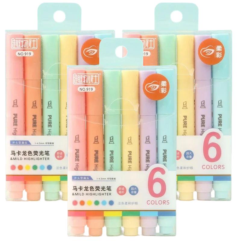 6/18Pcs Pastel Color Macaron Highlighter Pen Marker Pens Fluorescent Pen Drawing Highlighters Cute Stationery School Supplies