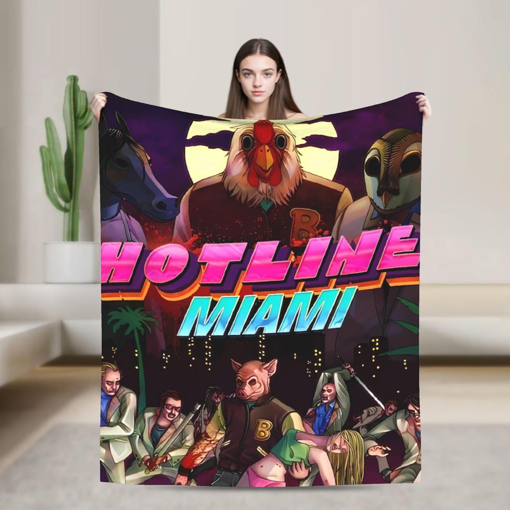 Line Miami Game Blanket  Travel Office Flannel Throw Blanket For Bedroom Soft Custom Quality Bedspread Birthday Gift