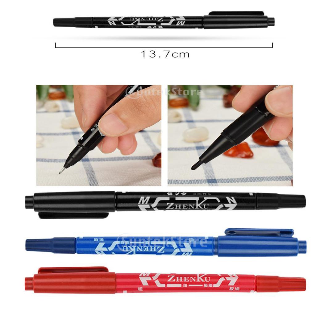 6 Pcs Skin Marking Pen Double Ended W/Fine Thick Tip Black/Blue/Red