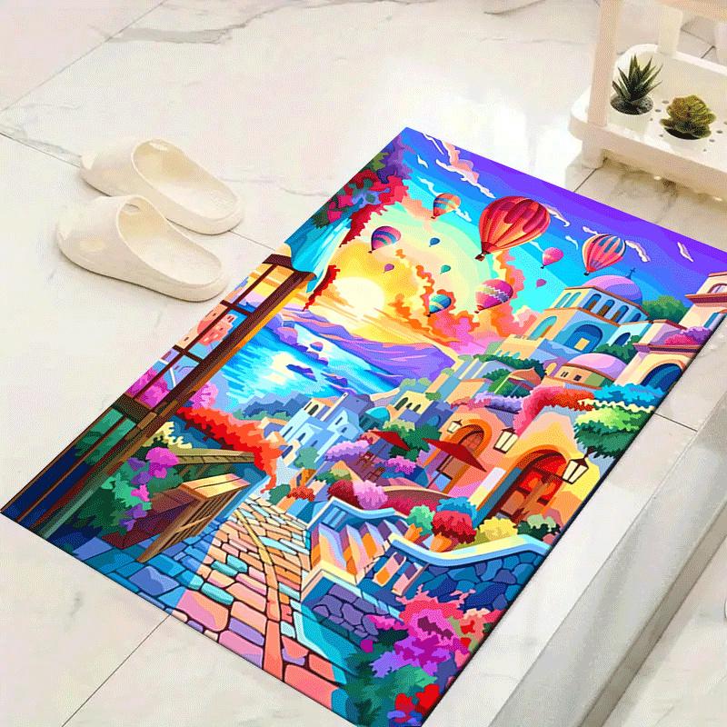 

1pc Hot Air Balloon Town Print, Design Indoor Area Rug, Soft, Anti-Slip, and Durable Gaming Room Decor for Bedroom, Living Room, and Exercis 60cm by 90cm