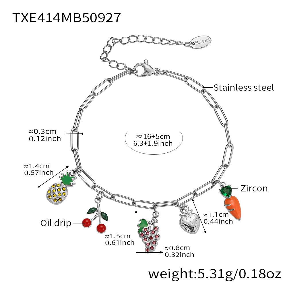 Qiong Yao Juicy Fruit Multi-Pendant Jewelry: 18K Gold Plated Bracelet, Necklace, Anklet