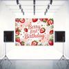 2D Pink Strawberry Themed Backdrop Sweet One First Birthday Celebration Photo Background