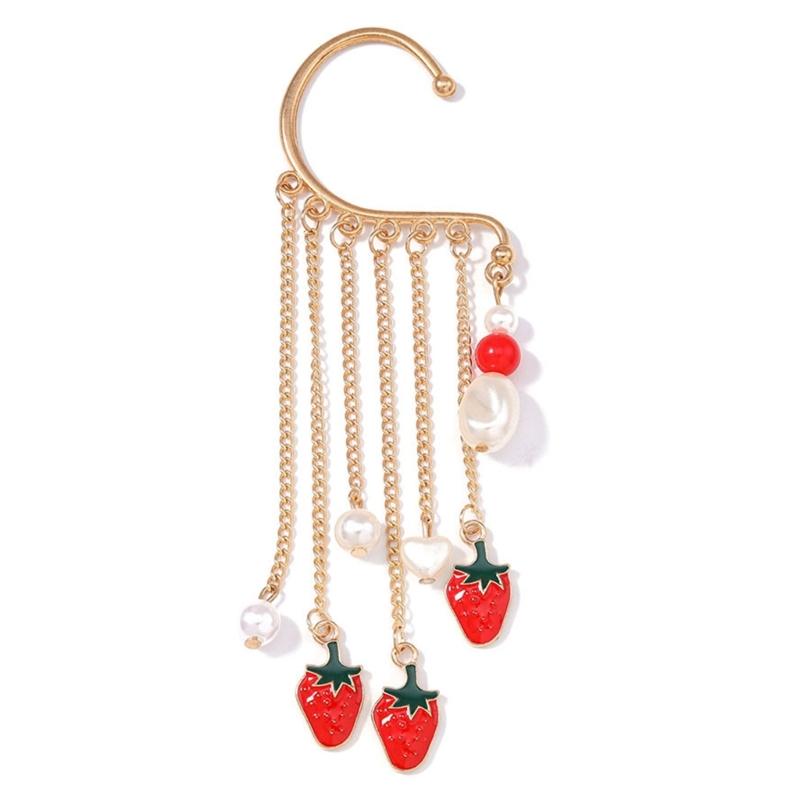 

Bohemian Strawberry Pendant Ear Cuff with Imitation Pearls For Women Crawling Hook Wrap Earring Creative Jewelry 1