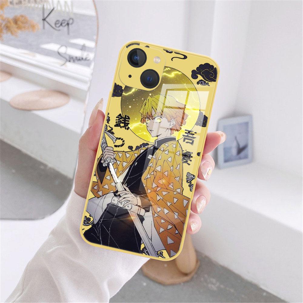 

Чехол для телефона Anime Demon Slayer Kimetsu No Yaiba для iPhone 11 12 13 Pro Max X XR XSMAX X 8 7 Plus, чехол из закаленного стекла ярких цветов iPhone 13Pro Max