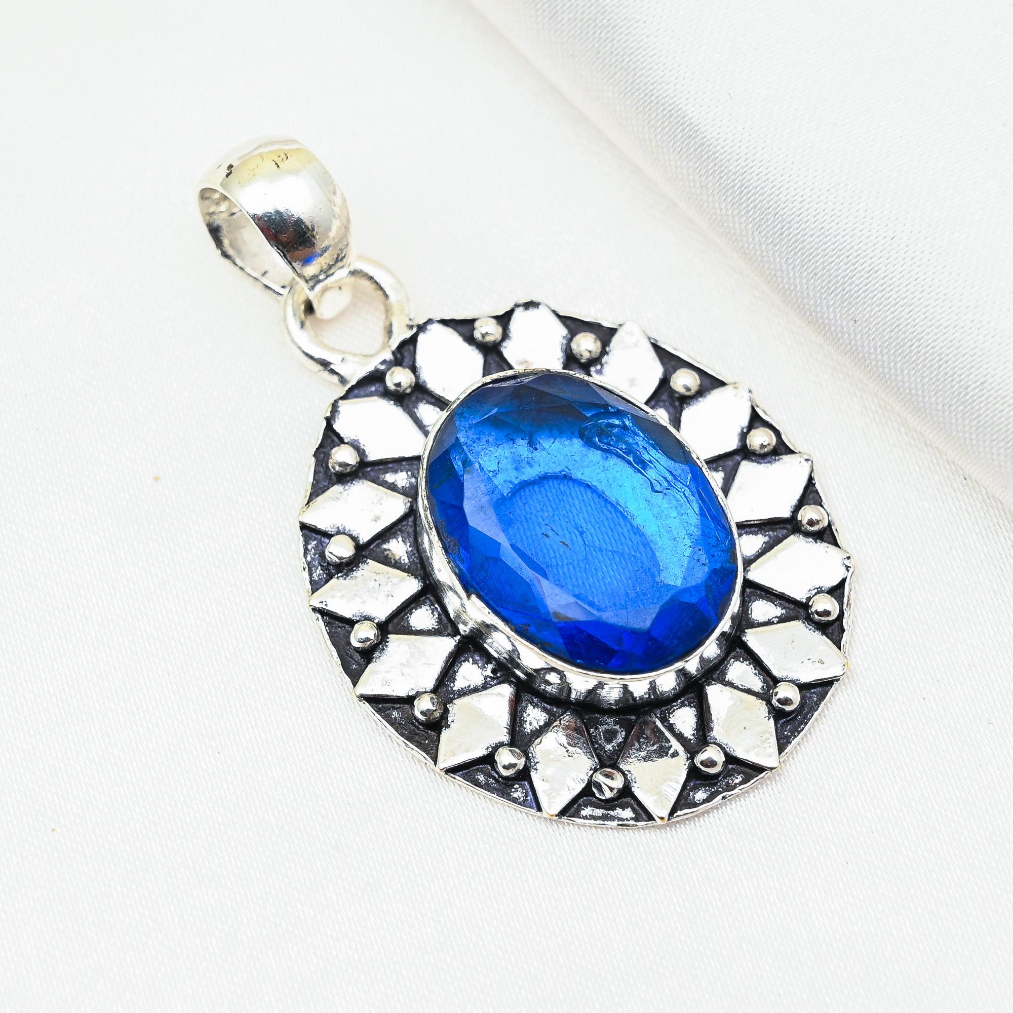 

Подвеска из драгоценного камня ручной работы с танзанитом, подвеска из стерлингового серебра 925 пробы, антикварные ювелирные изделия, подвеска для подарка на помолвку 1.96 Inches синий