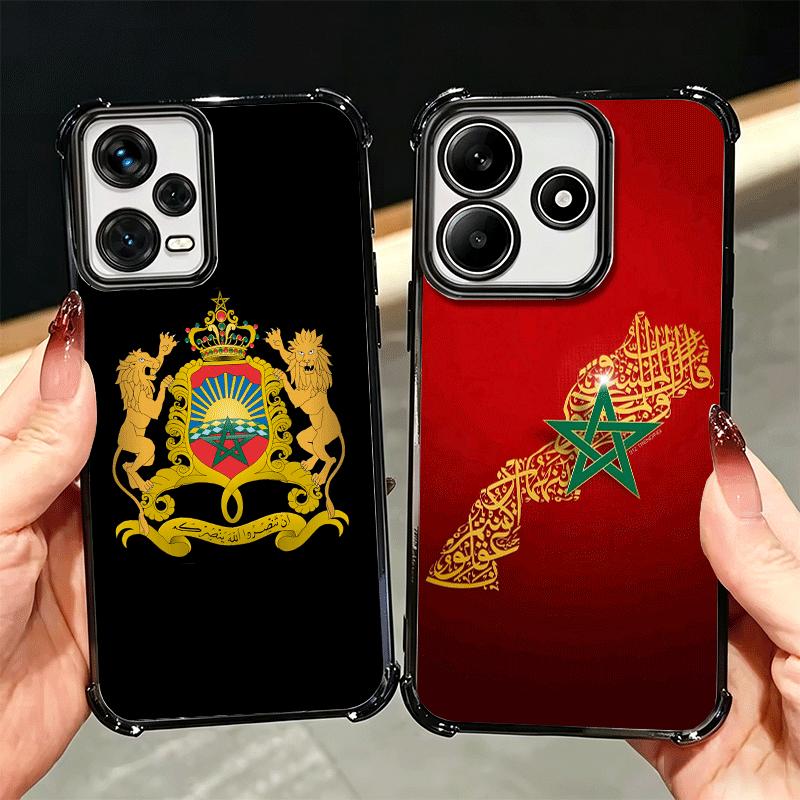 Morocco Flag Plating Phone Case For Xiaomi Redmi Note 14 15 Pro Plus 13 12 11 11S 11T 10 9S 9 5G Anti-Fall Airabag Cover