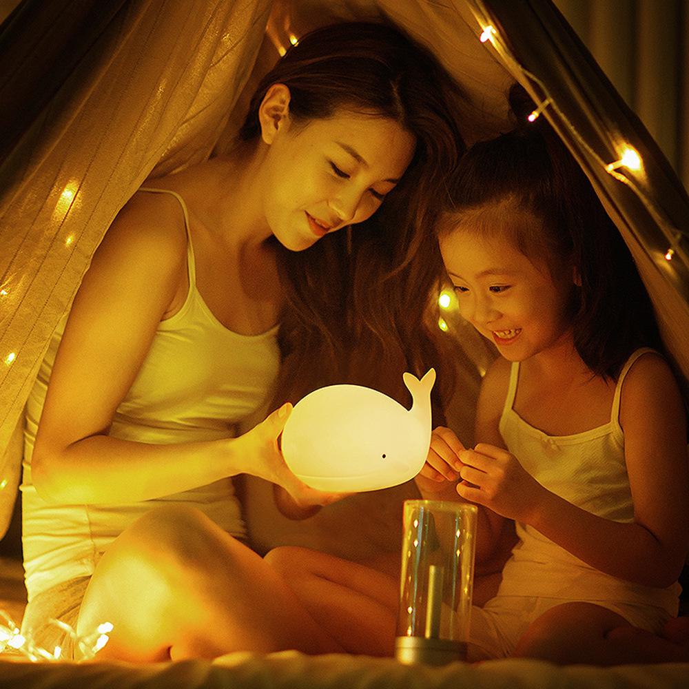 Creative Whale Night Light: Rechargeable Silicone Lamp with 7-Color Breathing Mode, Ideal for Babies & Girls