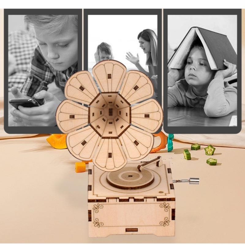 Puzzle Creativo 3D Tridimensionale Fonografo Carillon Modello di Puzzle in Legno Realizzato Scientificamente Giocattoli Educativi per Bambini
