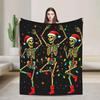 Soft Flannel Throw Blanket with Christmas Skeleton Dance Design for Students Travel Sofa Bed Chair Cover Snow and Lights Theme