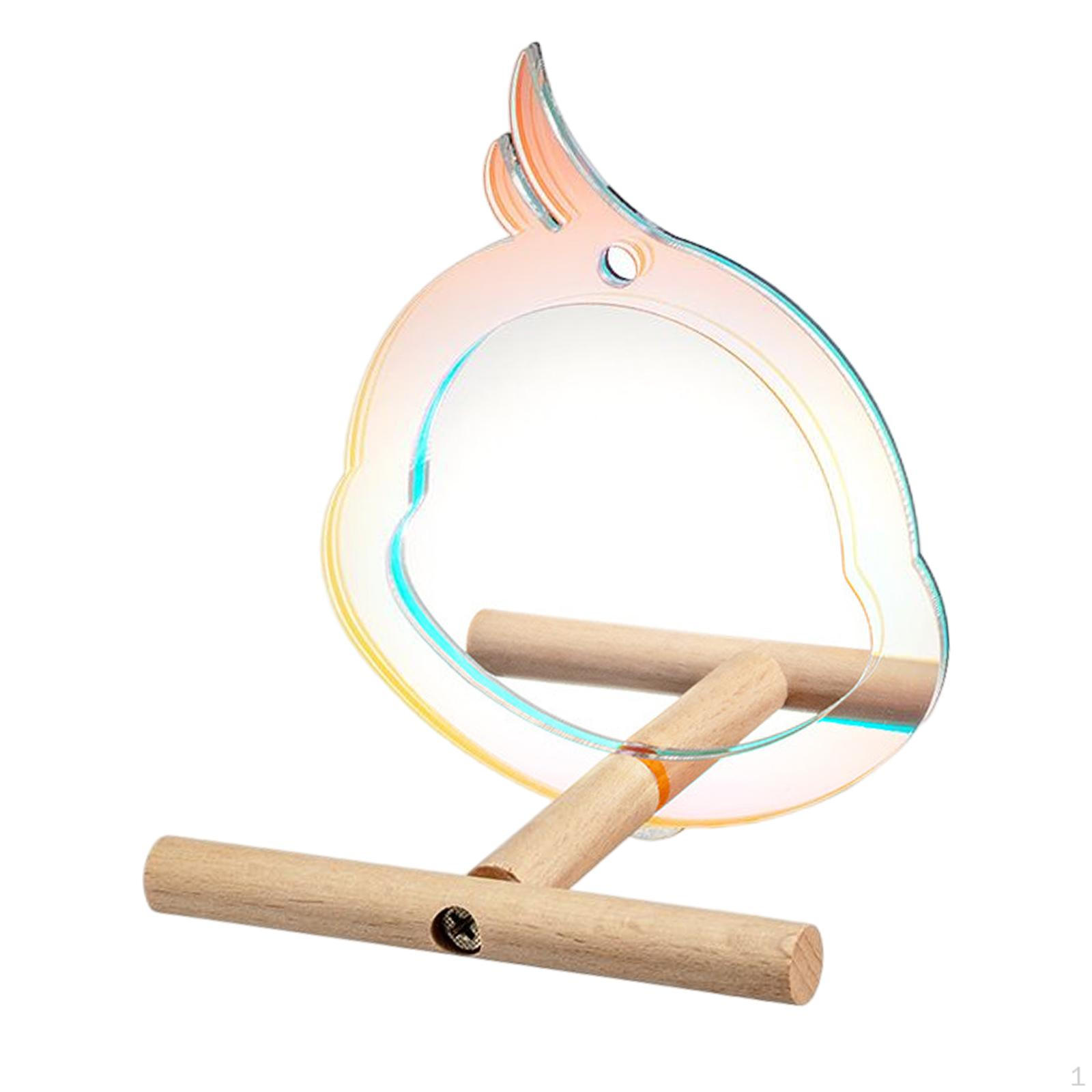 Bird Perch Stand with Mirror Tabletop Entertainment Toy Portable Natural Wood Training Bird