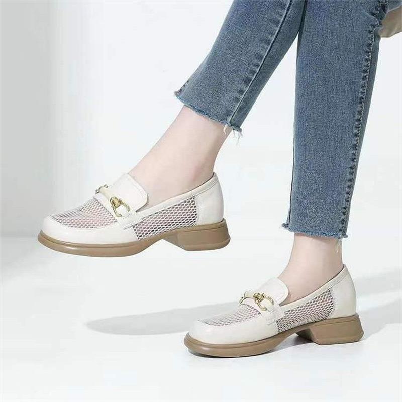 

Летние сетчатые лоферы, полые женские туфли-одиночки, новые сетчатые дышащие на плоской подошве из мягкой кожи, ленивые на одной педали, маленькие кожаные туфли 40