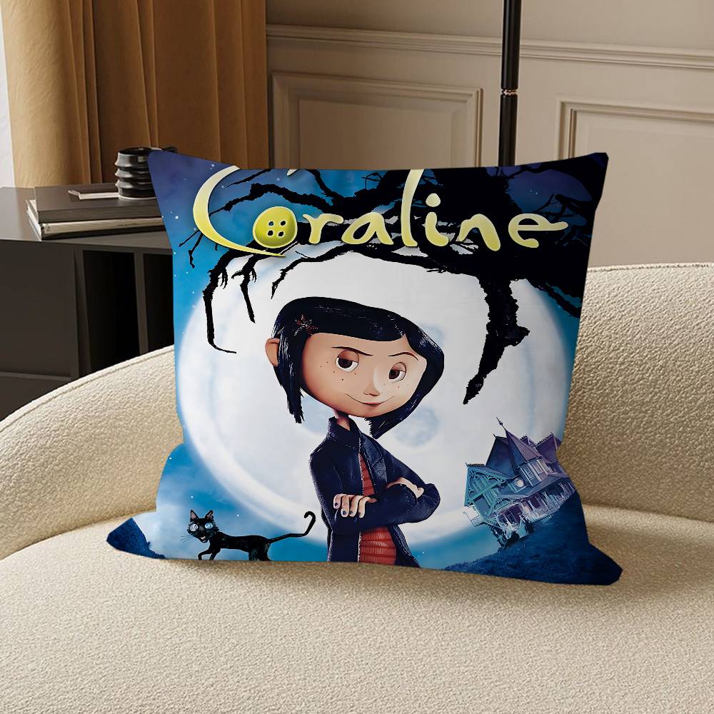 

Movie Coraline Pillowcase toon Gift Cushion Cover Bedroom Home Sofa Chair Seat Decor pillow case 12x12Inch