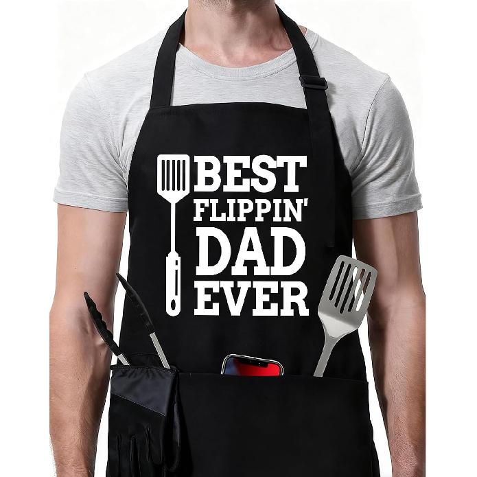 Rosoz Funny BBQ Black Chef Aprons for Men, Adjustable Kitchen Cooking Aprons for Men, Dad, Husband - Birthday, Father's Day
