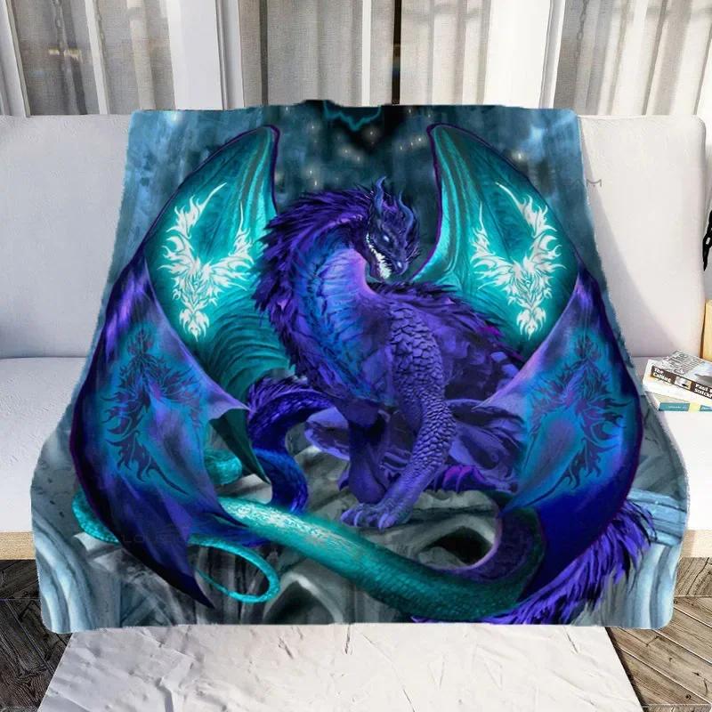 Cartoon Dragon Art Throw Blanket Super Soft Flannel Couch Cover Cozy Animal Pattern for Mattress Sheet