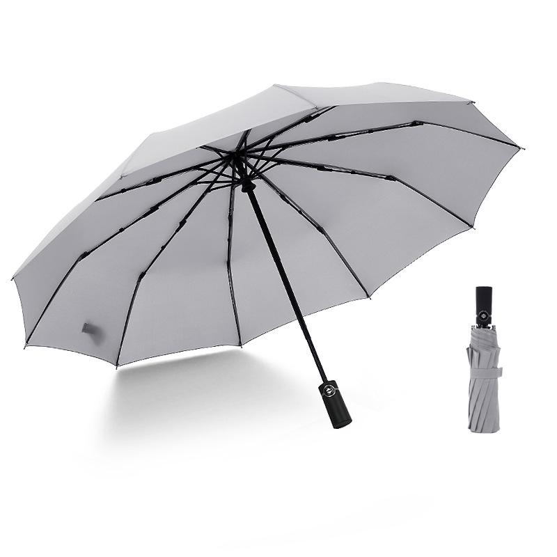 Three-fold folding automatic double umbrella, sturdy and wind-resistant