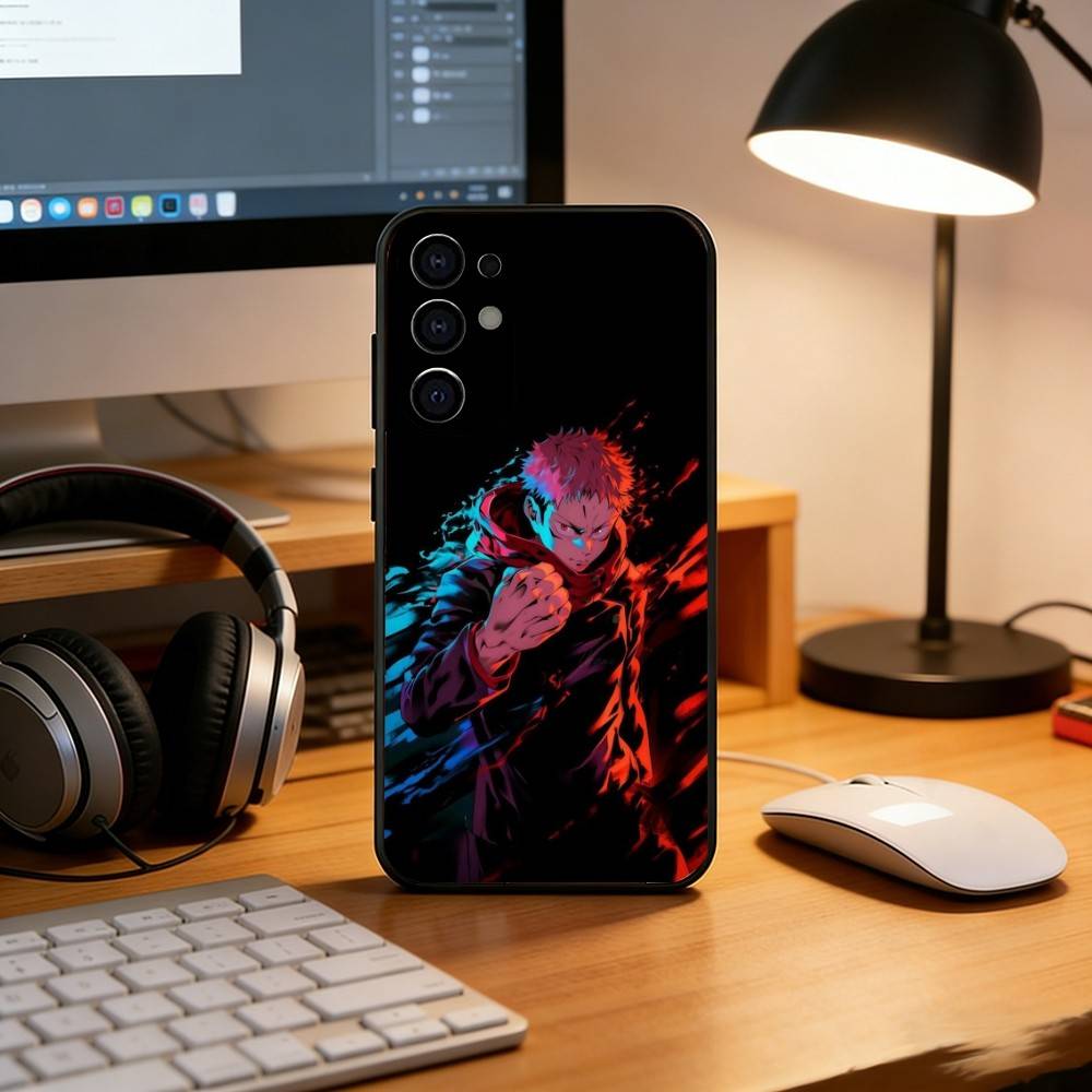 Anime J-Jujutsu Kaisen Y-Yuji Itadori Phone Case Black Silicone Soft For Samsung S25,S24,S21,S22,S23,S30,Ultra,S20,Plus,Fe,Lite