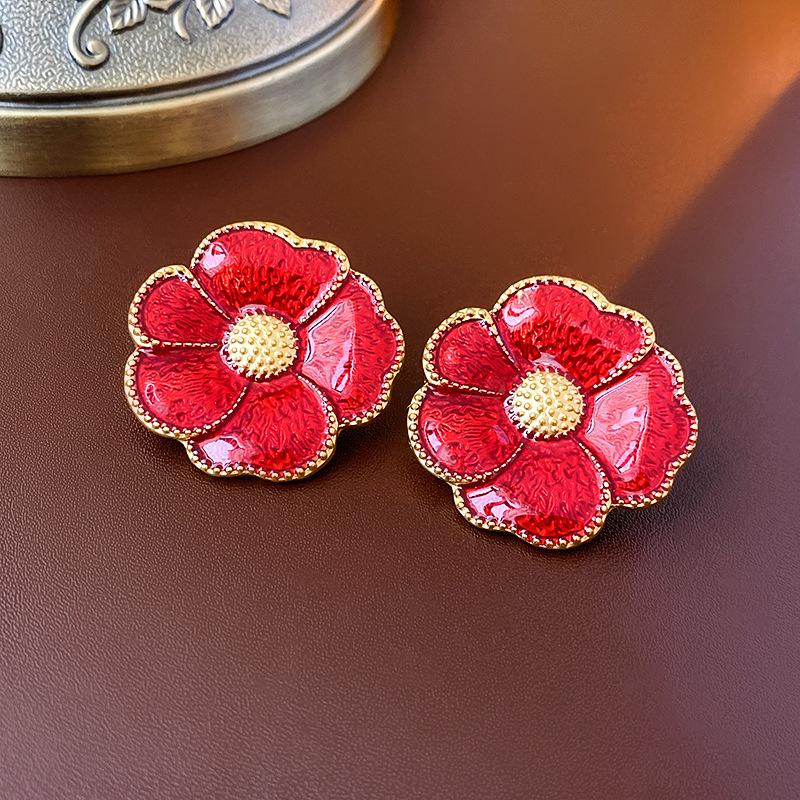 

Серебряные игольчатые капающие масляные ретро металлические серьги-цветы модные серьги-шармы красный