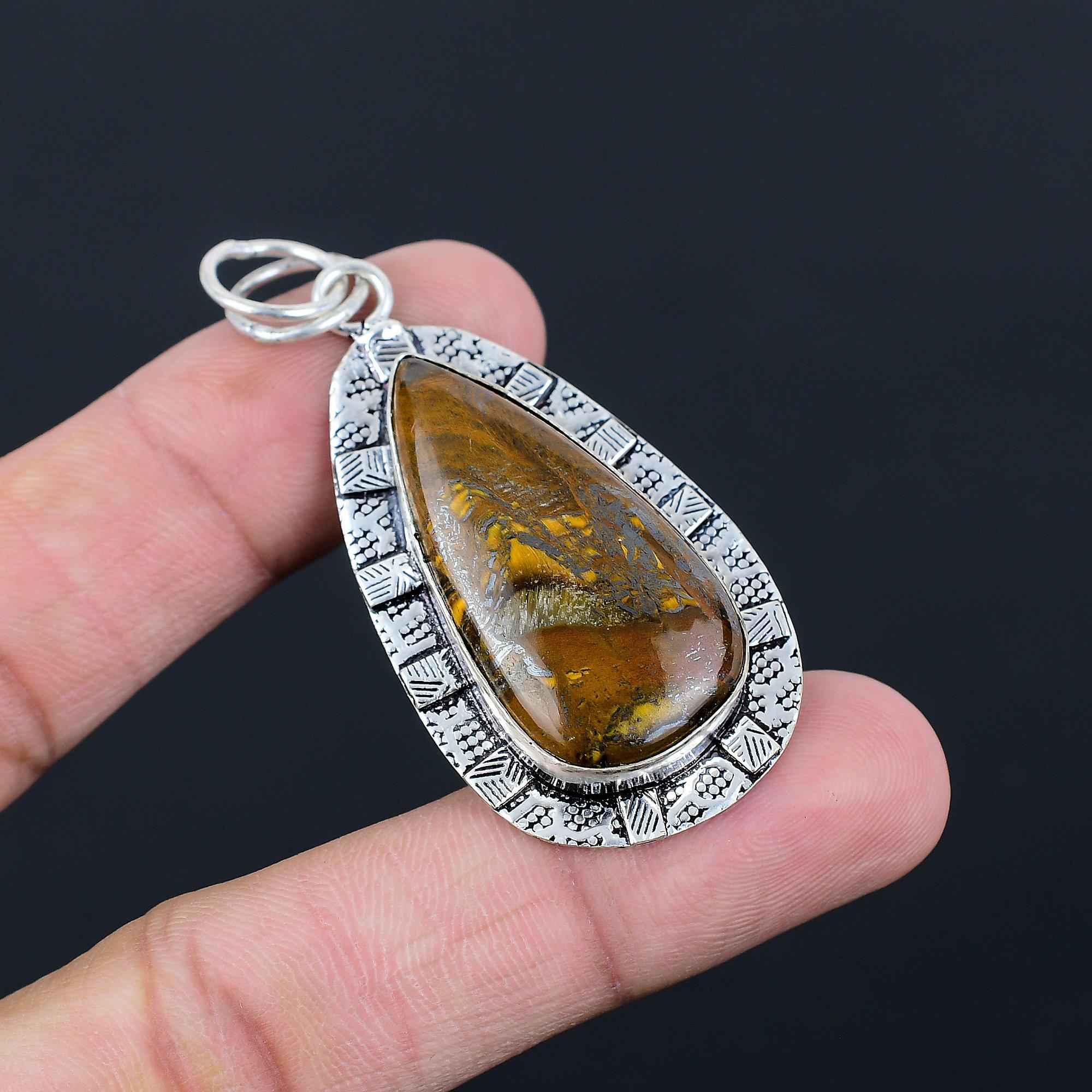 Daughters Day Deal Sterling Silver Iron Tiger Eye Stone Birthday Pendant Jewelry