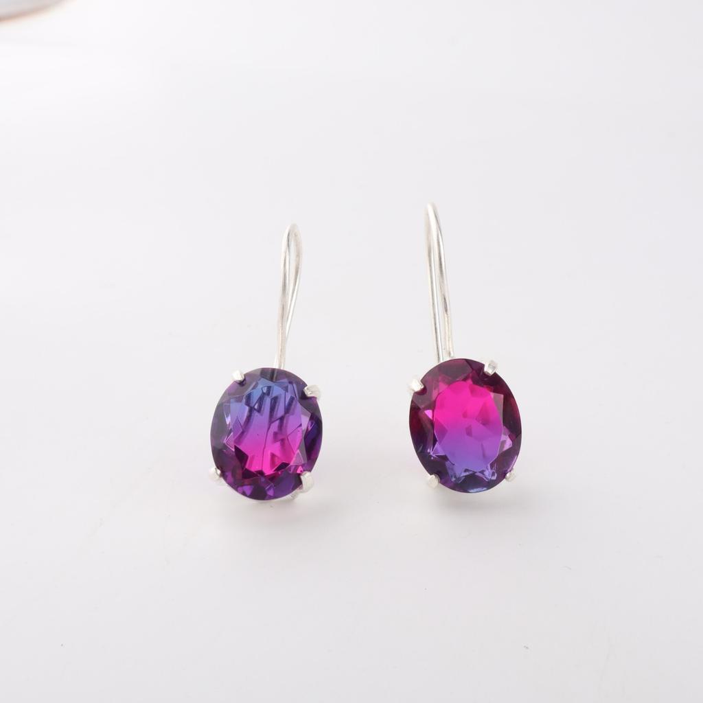 Pierre précieuse Tourmaline Melon d'Eau Argent Sterling 925 Fait Main Boucles d'oreilles Pendantes 1.05" EE-173-43