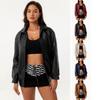 2024 European and American Fashion Popular Loose Leather Jacket Women's OVERSIZE Women's Jacket Long-sleeved Lapel Spring and Autumn Coat
