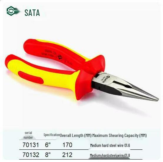 SATA VDE Insulated 6" & 8" Needle-Nose Pliers, 1000V High Voltage Electrician's Tool