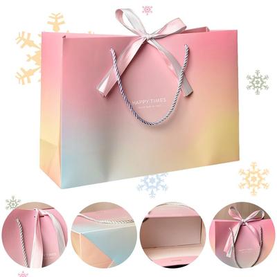 With Bow Ribbon Party Favor Bag With Handles Wedding Celebration Present Wrap Shopping Bags