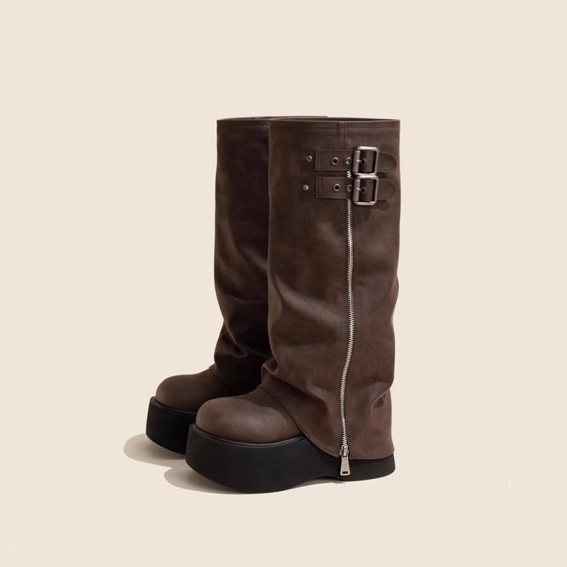 Hong Kong Sweet Cool High Trouser Boots Women's 2025 Autumn New Models But Knee Small Thick-soled Heightening Boots British