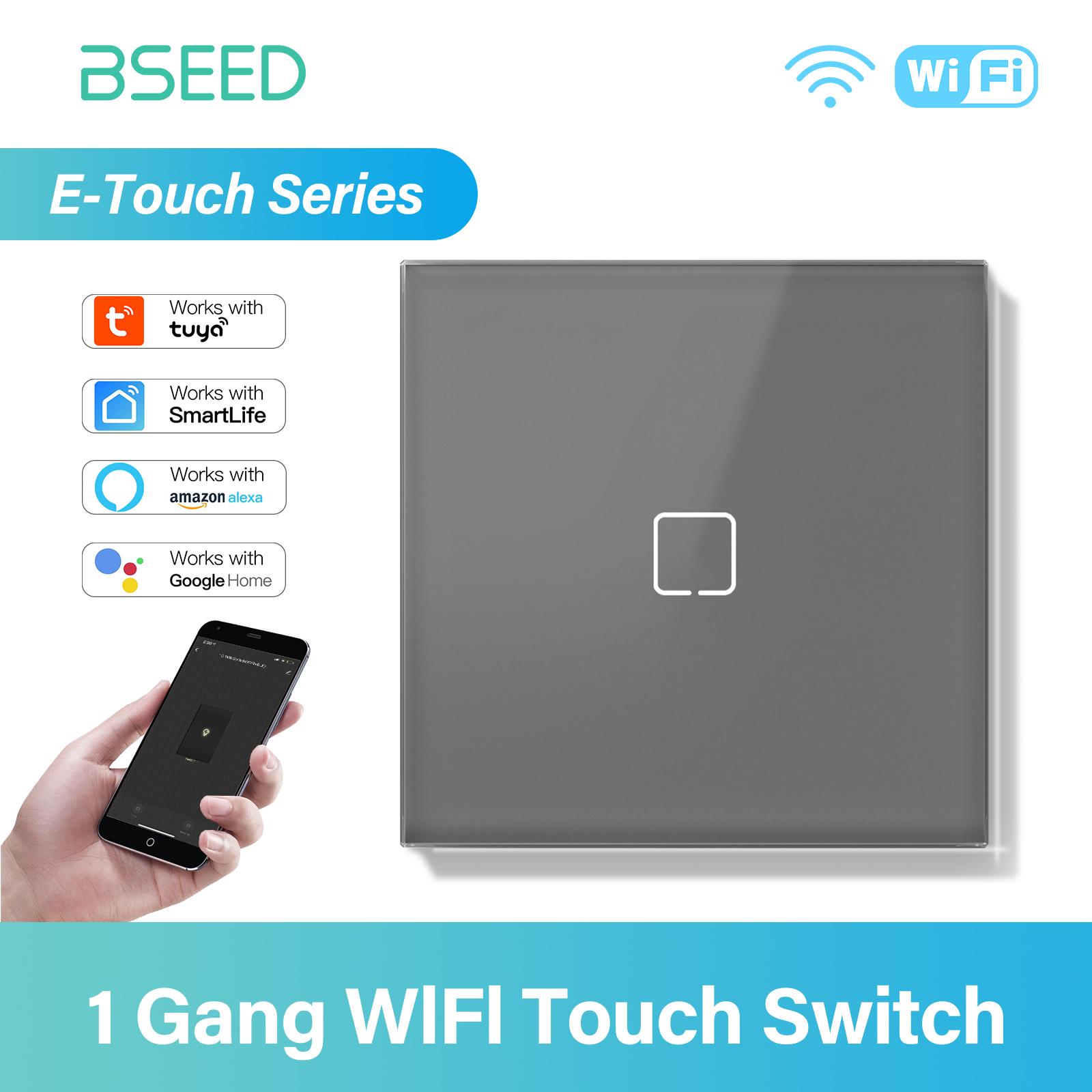

BSEED 1/2/3/4Gang WIFI Touch Switch Glass Smart Wall Light Switch Touch Screen Backlight Phone Fast Charge USB C Socket E Series Socket No WIFI&EU standard