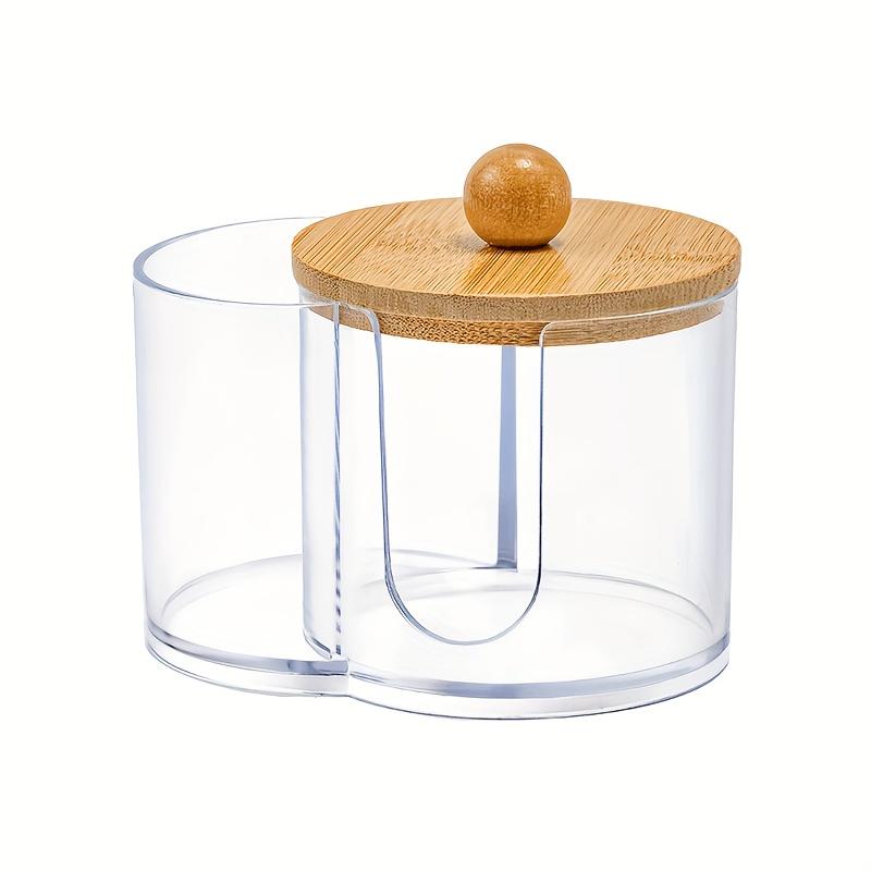 1PC Two-in-one One-piece Bamboo Cover Cotton Swab Box Makeup Remover Cotton Double-hole Storage Box Desktop Cotton Pad Storage Box 726₽