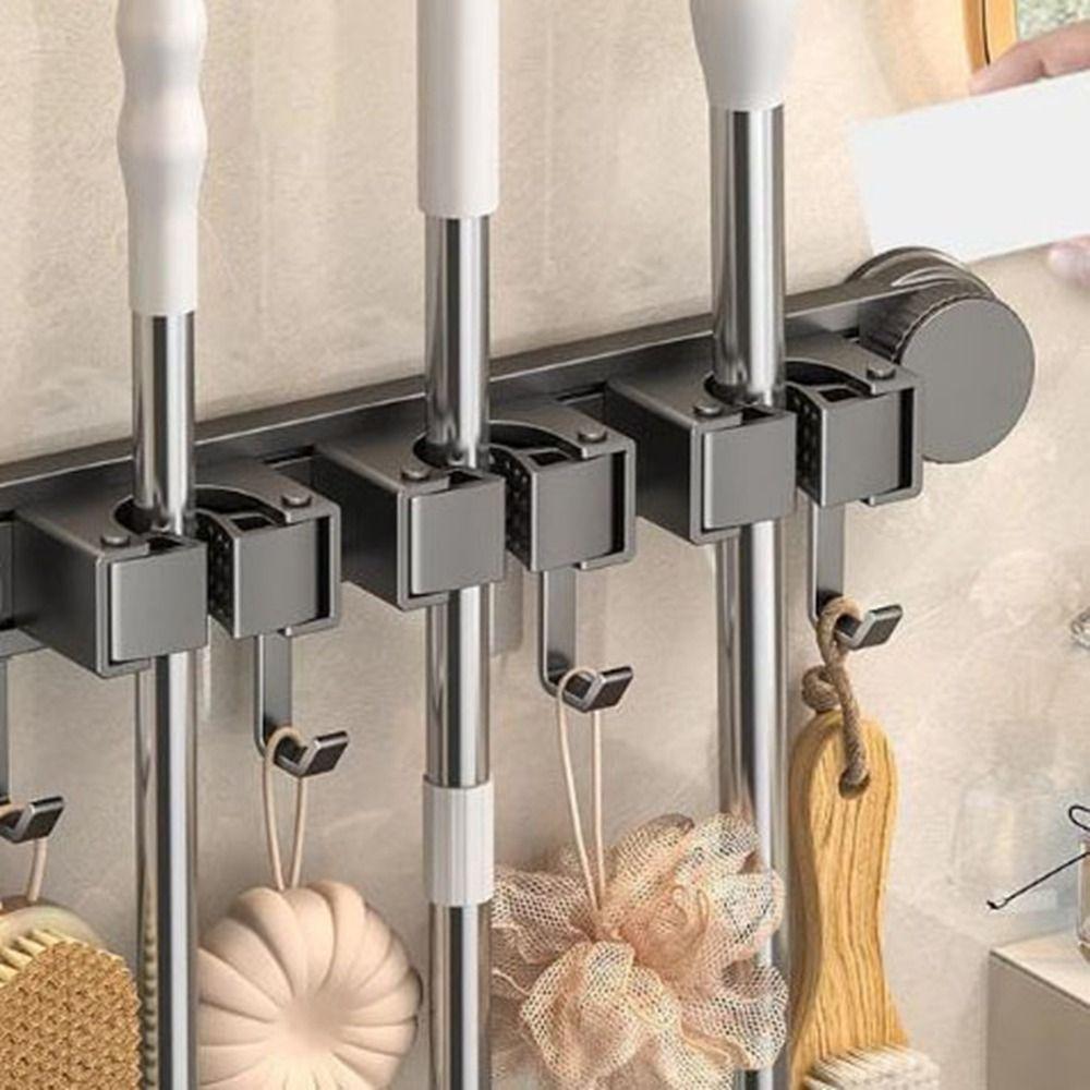 Space Aluminum Suction Cup Mop Clamp Reusable Mop Clip Rack Broom Mop Holder  Bathroom