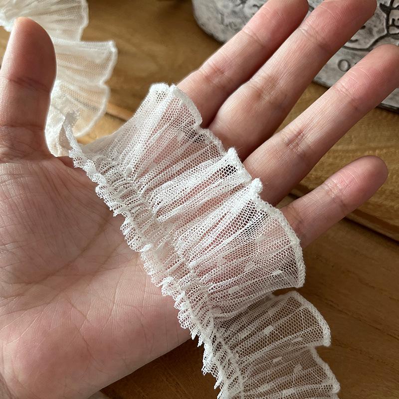 Dantelă plisată din plasă cu buline de 4 cm pentru decorarea fustelor, meșteșuguri DIY sau bordura gulerului