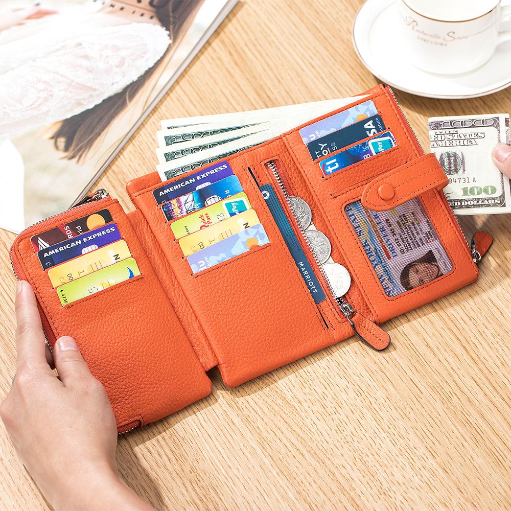 Soft Leather High-end Women's Short Three-fold Wallet, Large Capacity Fashionable Folding Small Wallet, Multi-card Card Bag.