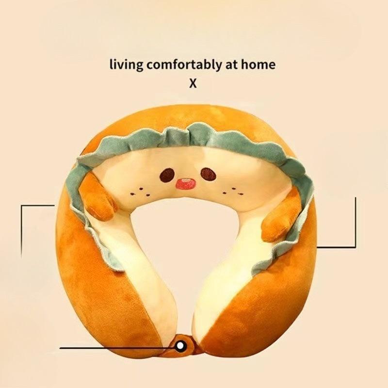 Toast Bread U-Shape Neck Pillow - Cute Plush Travel Neck Support for Car, Office & Flights, Memory Foam Cervical Pillow