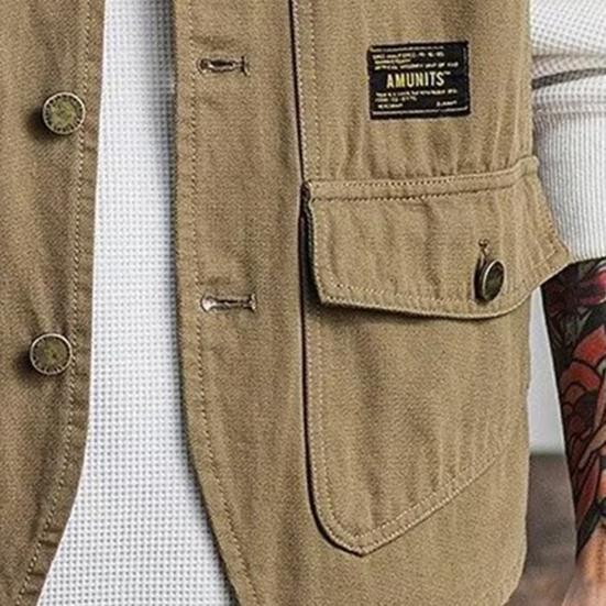 Jarní podzimní rybářská vesta Jednobarevné Kapsy Bez rukávů Výstřih do V Korejský styl Volná vesta pro outdoor