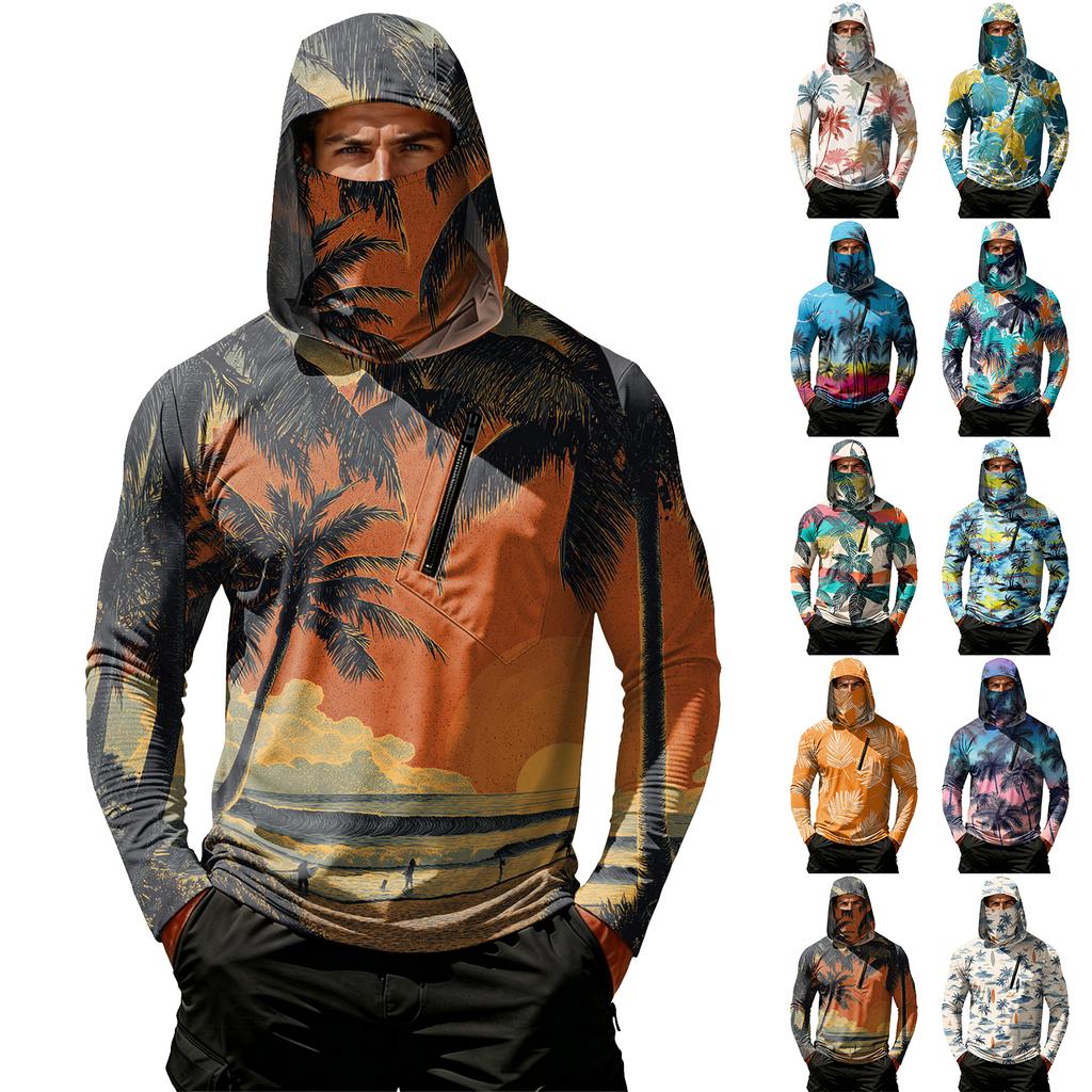 Camiseta Casual con Capucha de Manga Larga para Hombre con Protección Solar