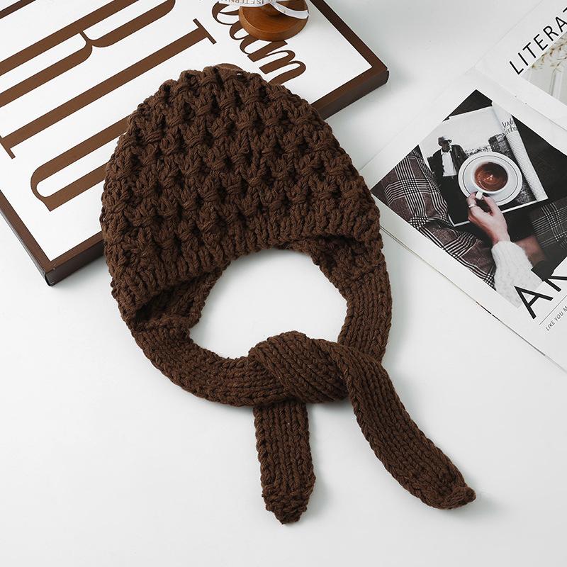 Hat for Women In Autumn and Winter Retro Rough Twill Handmade Knitted Hat Outdoor Cold Warm Hat Versatile Casual Pullover Hat Korean