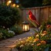 Creative Metal Patio Decorations Garden Solar Light, Red Bird Lantern, Outdoor Stake Yard Decor, Colorful Hand Painted Art Warm Glow Lantern for Lawn