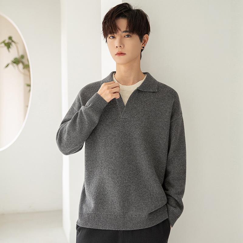 

Men s Casual Loose Cashmere Wool Sweater, Fake Two-Piece Layered Knitwear Medium сірий колір