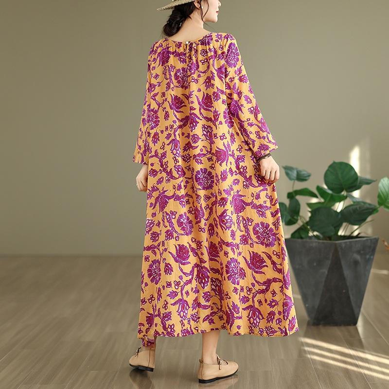 Long sleeve plus size cotton vintage floral new in dresses for women casual loose spring autumn dress