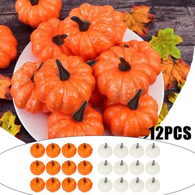 12pcs Simulated Pumpkin Artificial Halloween Pumpkin Decor Party Thanksgiving Home Decoration Diy Craft Holiday Decor Supplies