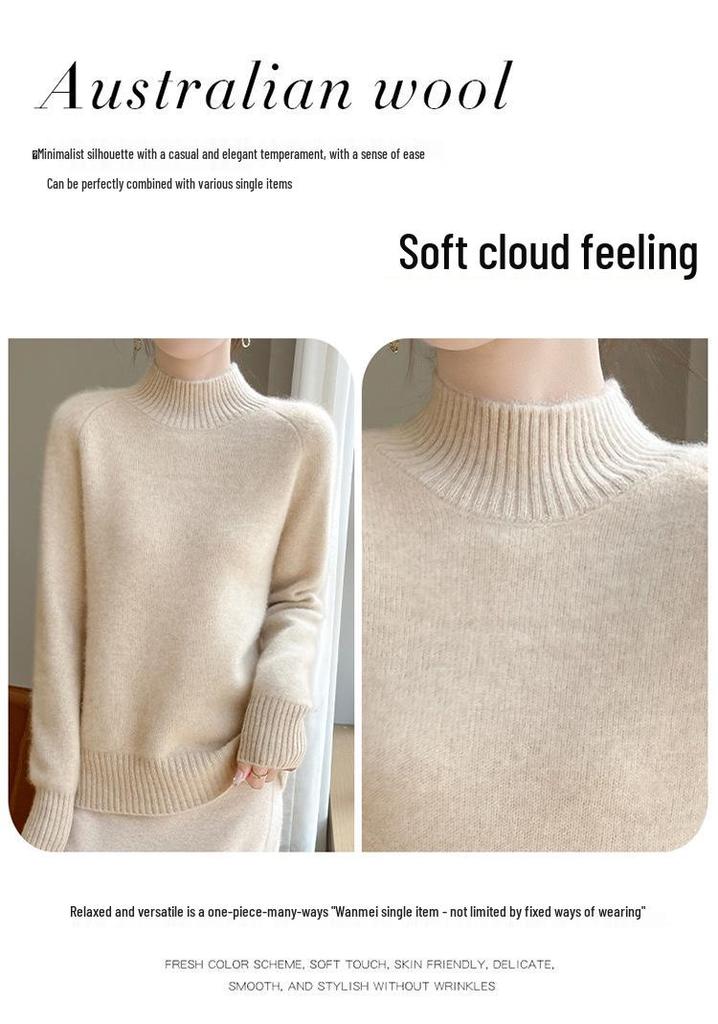Women's Thick Wool Sweater - Half-High Neck, Raglan Sleeve, Warm & Loose Fit for Autumn/Winter