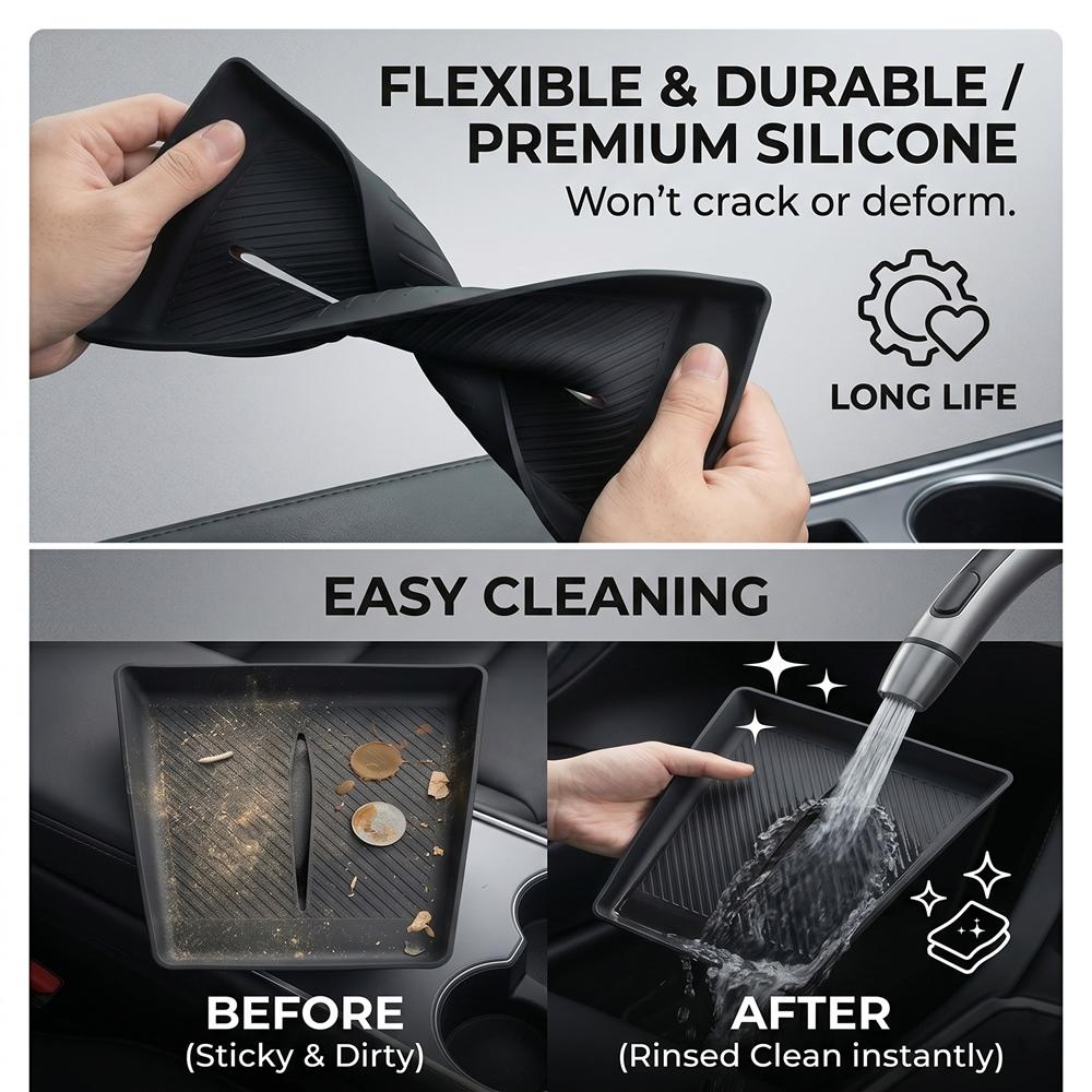 Center Console Wireless Charging Silicone Phone Pad Twill Mat Easy Clean For Tesla Model Y L LWB 2026 Long Wheelbase