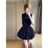 2026 Shirt Shows Temperament White Navy Blue Sleeveless Dress Waist Lace-up Spice Girl Summer Skirt
