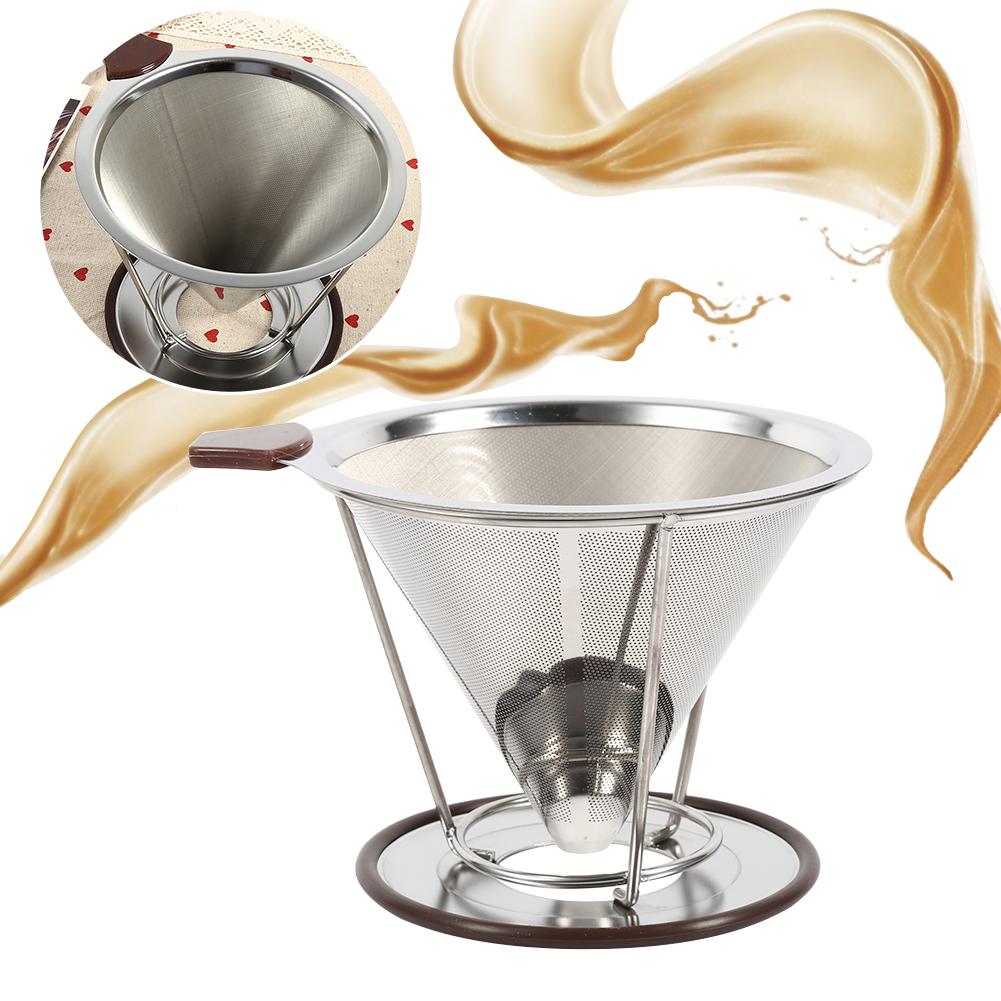 1x Portable 304 Stainless Steel Drip Dripper Double Layer Mesh Coffee Cone Filter Holder Infuse