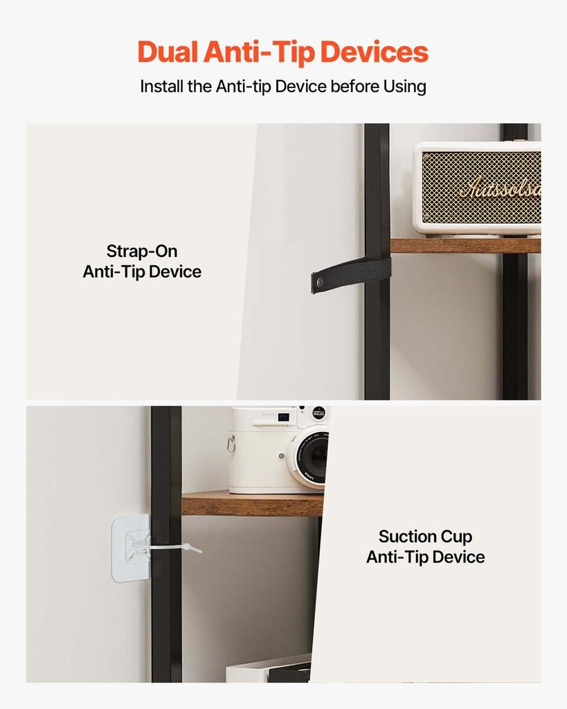 6 Tier Corner Shelf, Tall Corner Stand with LED Light, Wall Shelves Tower Storage Organizer with Metal Frame & Wooden Shelves, Narrow Display Book